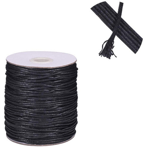 Waxed Cotton Cord, Black, 2mm - BEADED CREATIONS