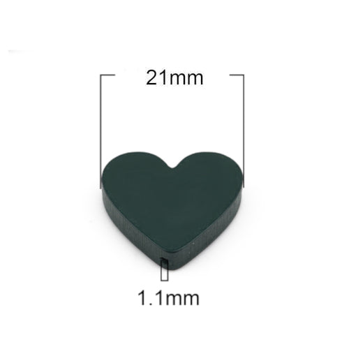 Wood Beads, Natural, Painted, Dark Green, Heart, 19mm - BEADED CREATIONS