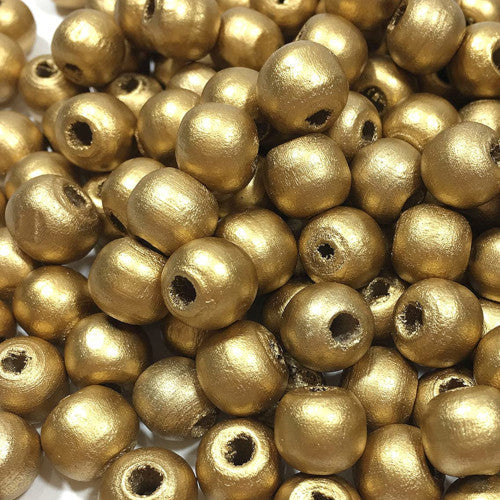 Wood Beads, Natural, Round, Painted, Metallic Gold, 10mm - BEADED CREATIONS