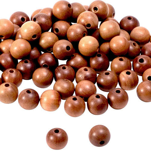 Wood Beads, Round, Natural, Varnished, 10mm - BEADED CREATIONS