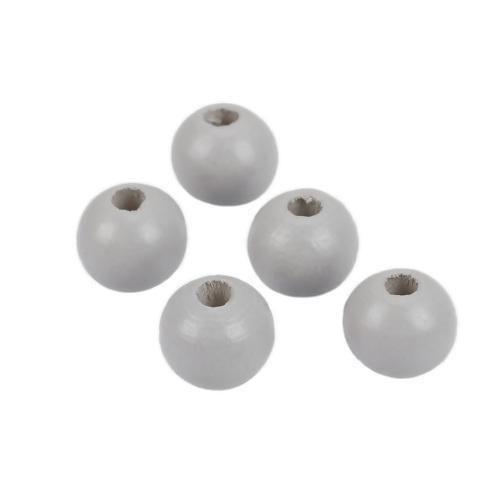 Wood Beads, Round, Painted, Light Grey, 12mm