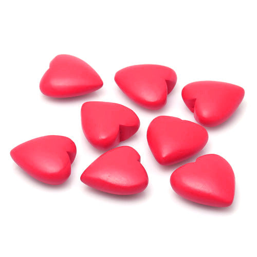 Wood Heart Beads, Half Drilled, Hot Pink, 22mm - BEADED CREATIONS