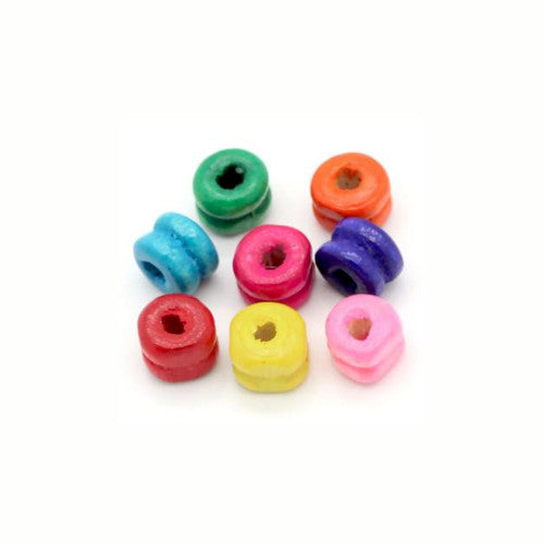 Wood Spacer Beads, Natural, Painted, Dumbbell, Assorted, 6mm - BEADED CREATIONS