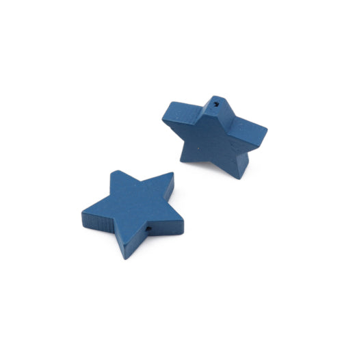 Wood Star Beads, Natural, Blue, 17mm - BEADED CREATIONS