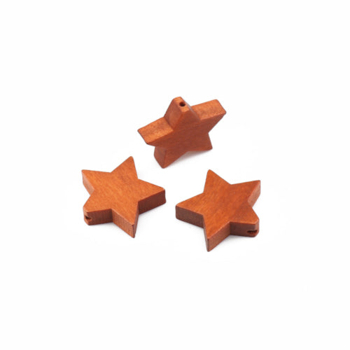 Wood Star Beads, Natural, Light Brown, 17mm - BEADED CREATIONS