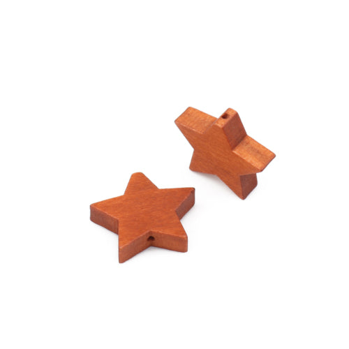 Wood Star Beads, Natural, Light Brown, 17mm - BEADED CREATIONS