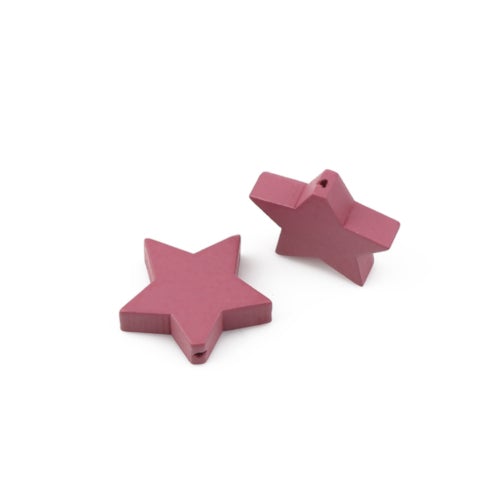 Wood Star Beads, Natural, Pink, 17mm - BEADED CREATIONS