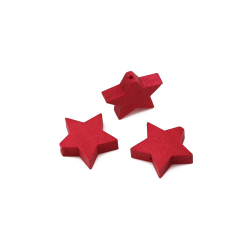 Wood Star Beads, Natural, Red, 17mm - BEADED CREATIONS