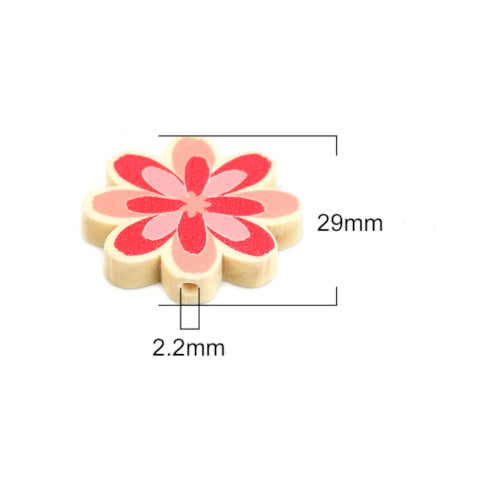 Wood Beads, Flower, Printed, Pink, 29mm - BEADED CREATIONS