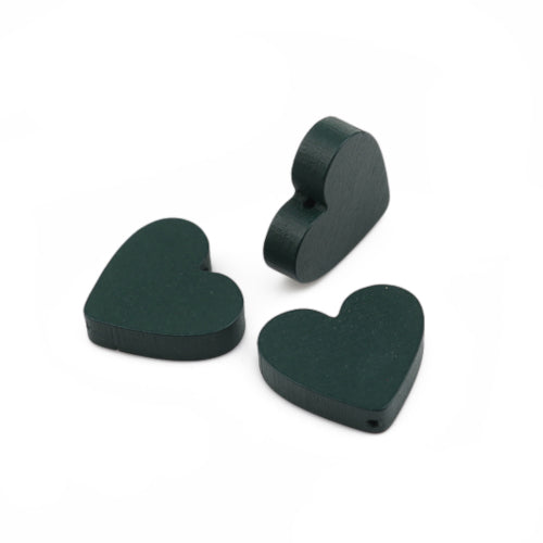 Wood Beads, Heart, Painted, Dark Green, 19mm - BEADED CREATIONS