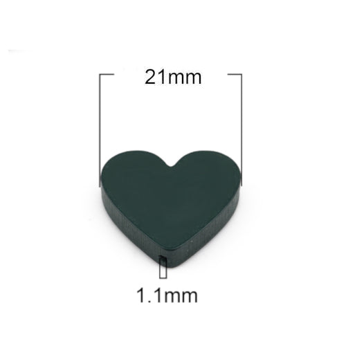 Wood Beads, Heart, Painted, Dark Green, 19mm - BEADED CREATIONS