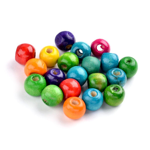 Wood Beads, Round, Dyed, Mixed Colors, 12mm - BEADED CREATIONS