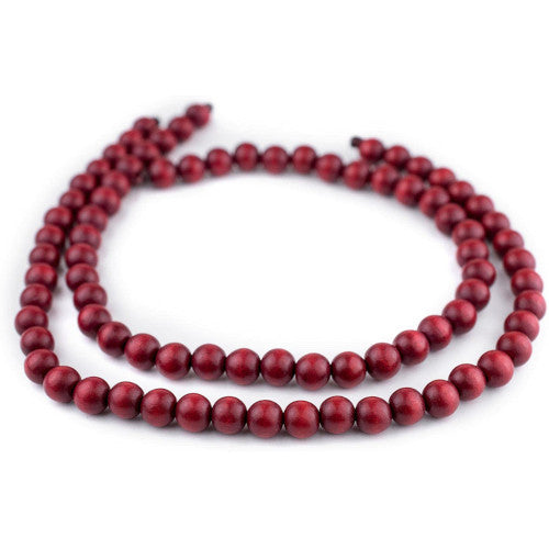 Wood Beads, Round, Dyed, Wine Red, 10mm - BEADED CREATIONS