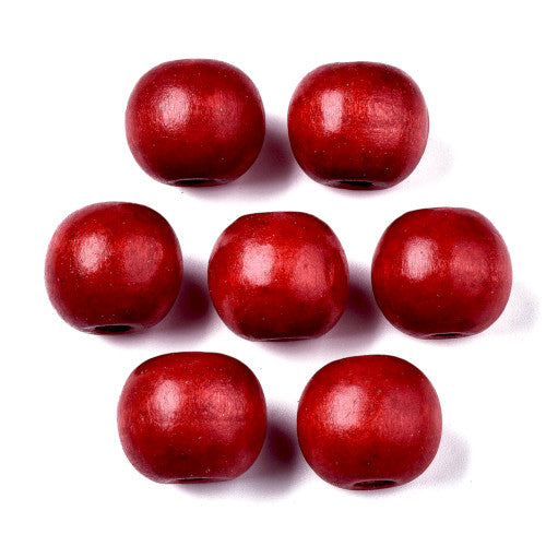 Wood Beads, Round, Painted, Firebrick Red, 16mm - BEADED CREATIONS