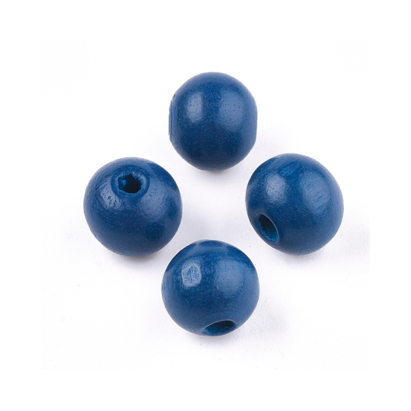 Wood Beads, Round, Painted, Marine Blue, 10mm - BEADED CREATIONS