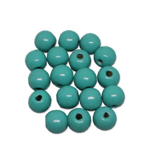 Wood Beads, Round, Painted, Teal, 15mm - BEADED CREATIONS