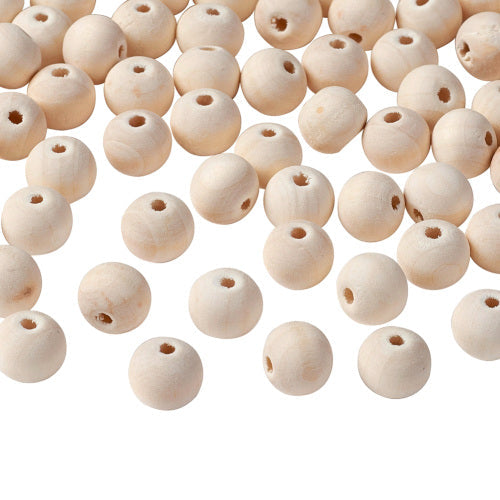 Wood Beads, Round, Raw, Uncoated, 12mm - BEADED CREATIONS