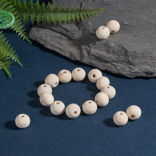 Wood Beads, Round, Raw, Uncoated, 12mm - BEADED CREATIONS