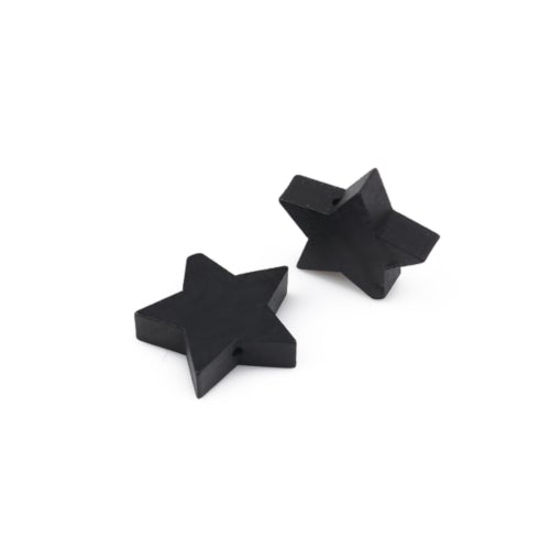 Wood Beads, Star, Painted, Black, 17mm - BEADED CREATIONS