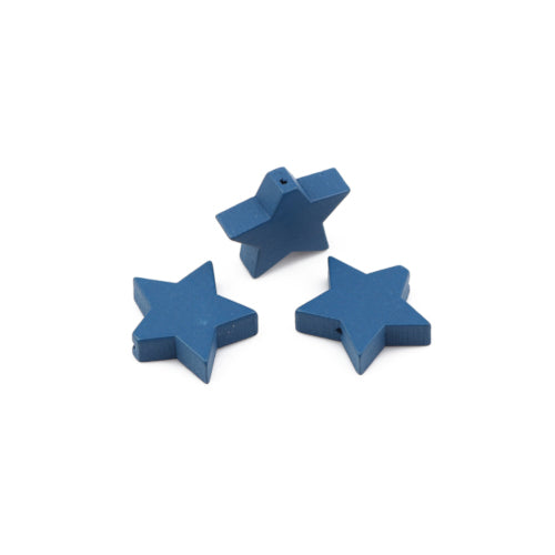 Wood Beads, Star, Painted, Blue, 17mm - BEADED CREATIONS