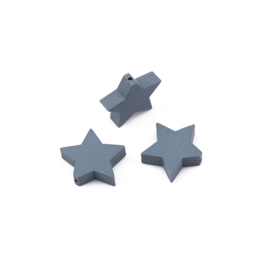 Wood Beads, Star, Painted, Grey, 17mm - BEADED CREATIONS