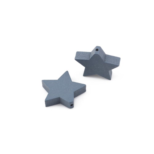 Wood Beads, Star, Painted, Grey, 17mm - BEADED CREATIONS