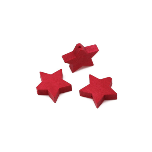 Wood Beads, Star, Painted, Red, 17mm - BEADED CREATIONS