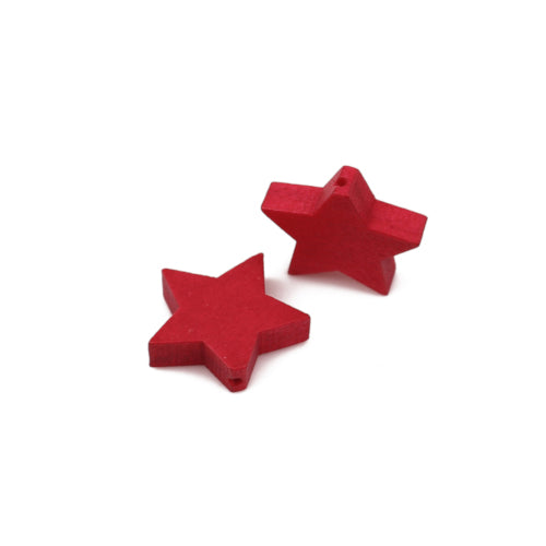 Wood Beads, Star, Painted, Red, 17mm - BEADED CREATIONS