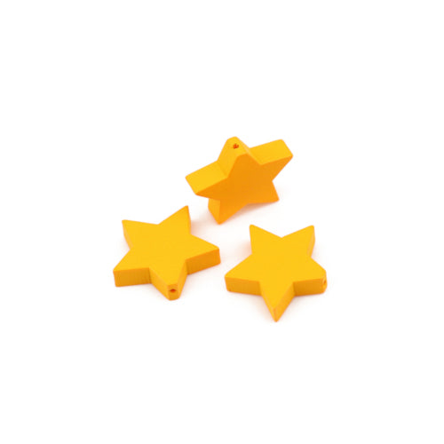 Wood Beads, Star, Painted, Yellow, 17mm - BEADED CREATIONS