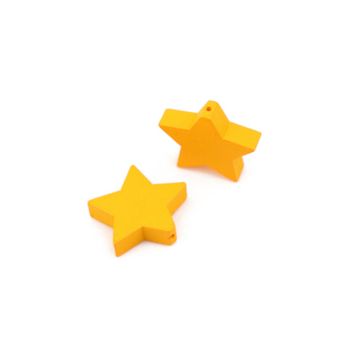 Wood Beads, Star, Painted, Yellow, 17mm - BEADED CREATIONS