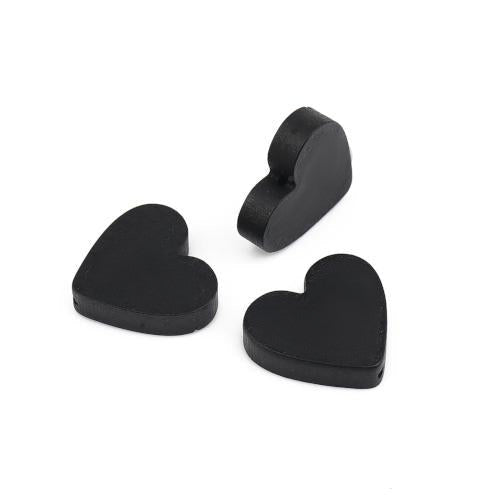 Wood Heart Beads, Painted, Black, 19mm - BEADED CREATIONS