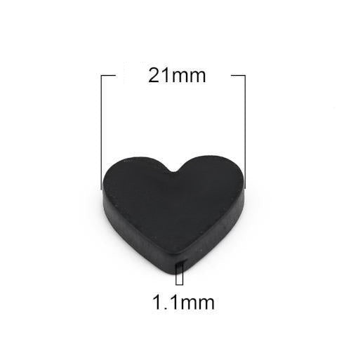 Wood Heart Beads, Painted, Black, 19mm - BEADED CREATIONS