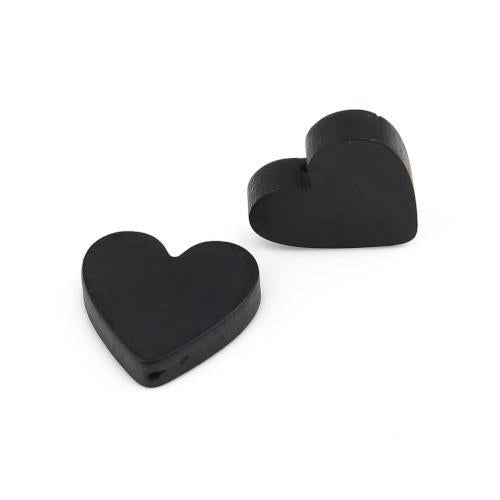 Wood Heart Beads, Painted, Black, 19mm - BEADED CREATIONS