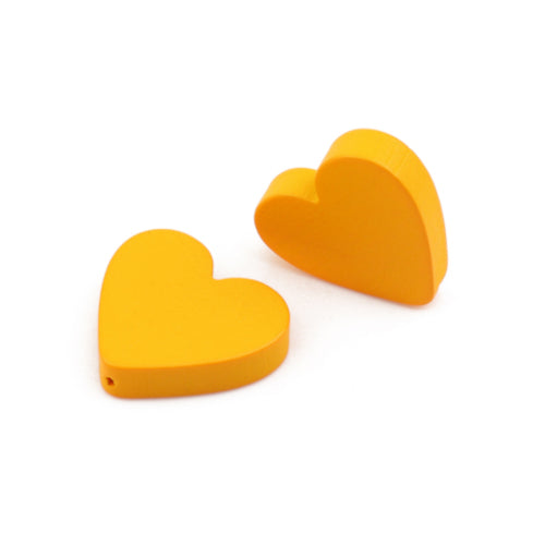 Wood Heart Beads, Painted, Yellow, 19mm - BEADED CREATIONS