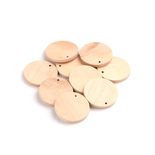 Wooden  Pendants, Flat Round, Natural, Raw, Top Drilled, 34.5mm - BEADED CREATIONS