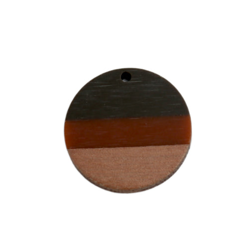 Wooden Pendants, Flat Round, Walnut Wood, Banded, Brown, Resin, 28mm - BEADED CREATIONS