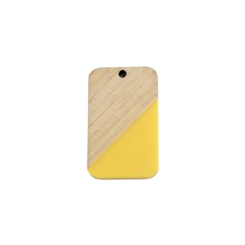 Wooden Pendants, Rectangle, Walnut Wood, Yellow, Resin, 30.3mm - BEADED CREATIONS