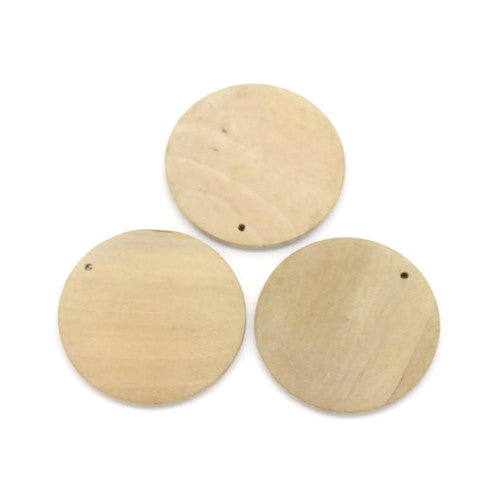 Wooden Pendants, Round, Natural, Raw, Top Drilled, 3cm - BEADED CREATIONS