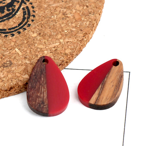 Wooden Pendants, Teardrop, Walnut Wood, Cherry Red, Resin, 22mm - BEADED CREATIONS