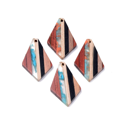 Wooden Pendants, Walnut Wood, Diamond, Translucent, Multicolored, Striped, Resin, 33mm - BEADED CREATIONS