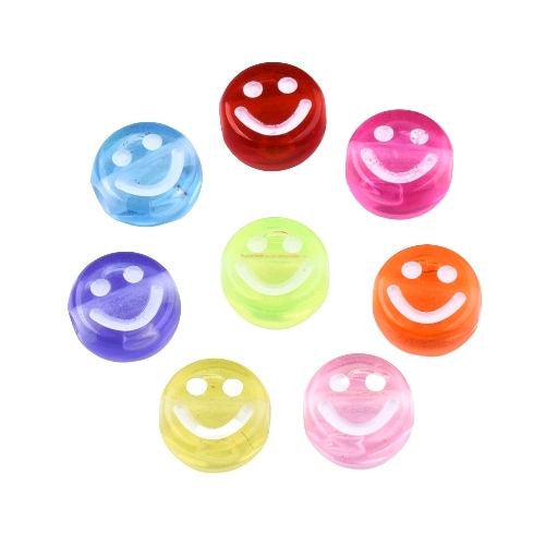 Acrylic Beads, Flat, Round, Transparent, Smiley Faces, Assorted, 10mm - BEADED CREATIONS