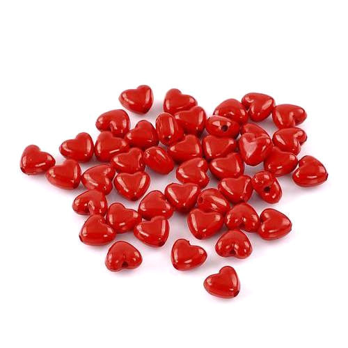 Acrylic Beads, Opaque, Hearts, Red, 11mm - BEADED CREATIONS