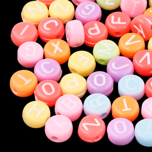 Acrylic Beads, Round, Alphabet, Letter, Opaque, Pastel Colors, Assorted, A-Z, 7mm - BEADED CREATIONS