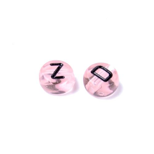Acrylic Beads, Round, Alphabet, Letter, Transparent, Pink, Black, Assorted, A-Z, 7mm - BEADED CREATIONS