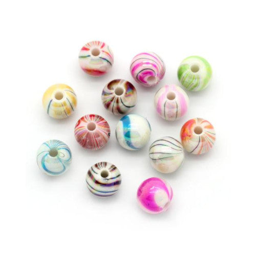 Acrylic Beads, Round, Bubblegum, AB, Striped, Assorted 8mm - BEADED CREATIONS