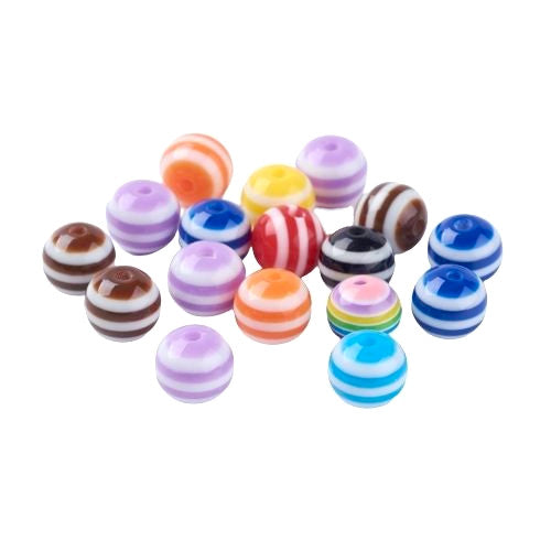 Acrylic Beads, Round, Bubblegum, Striped, Assorted, 8mm - BEADED CREATIONS