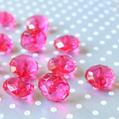 Acrylic Beads, Transparent, Rondelle, Faceted, Fuchsia, 12mm - BEADED CREATIONS