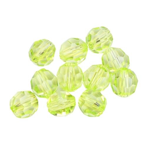 Acrylic Beads, Transparent, Round, Faceted, Lime Green, 10mm - BEADED CREATIONS