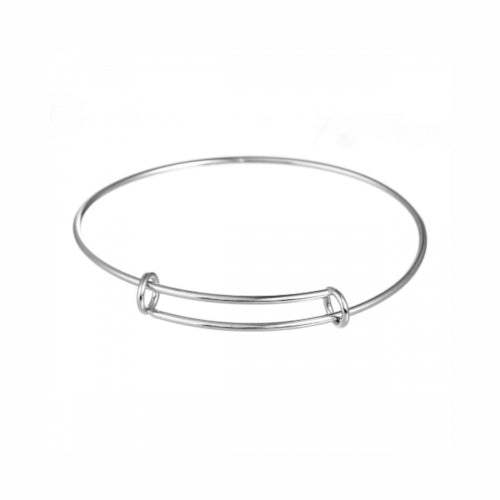 Adjustable Charm Bangles, Double Bar, Silver, Stainless Steel, 22-25cm - BEADED CREATIONS