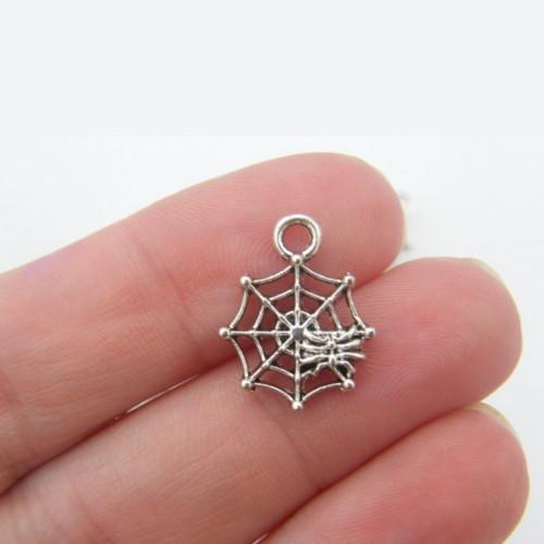 Charms, Spider, Cobweb, Halloween, Antique Silver, Alloy, 17mm - BEADED CREATIONS